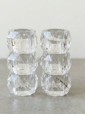 Clear Crystal Plastic Napkin Holder Rings Acrylic Octagon Holiday Decor set 6